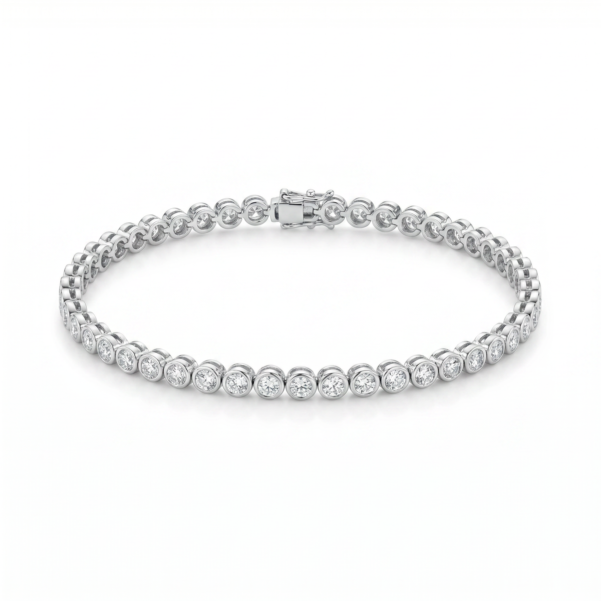 2.5 Carat Round Bezel Tennis Bracelet, 14K White Gold, Lab Diamond - Image 1