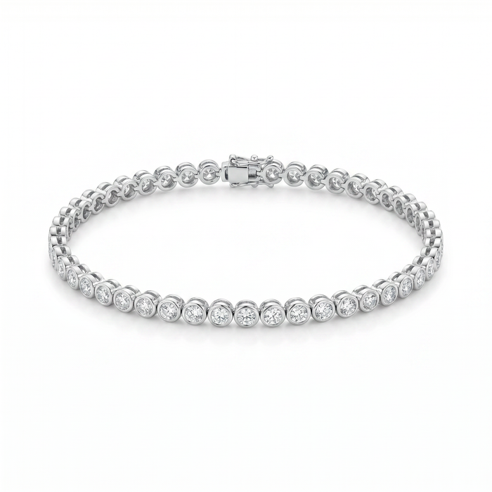 2.5 Carat Round Bezel Tennis Bracelet, 14K White Gold, Lab Diamond