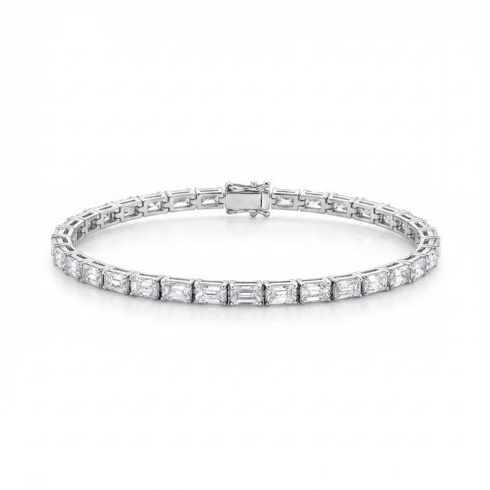 9.5 Carat Radiant Cut Tennis Bracelet, 14K White Gold, Lab Diamond
