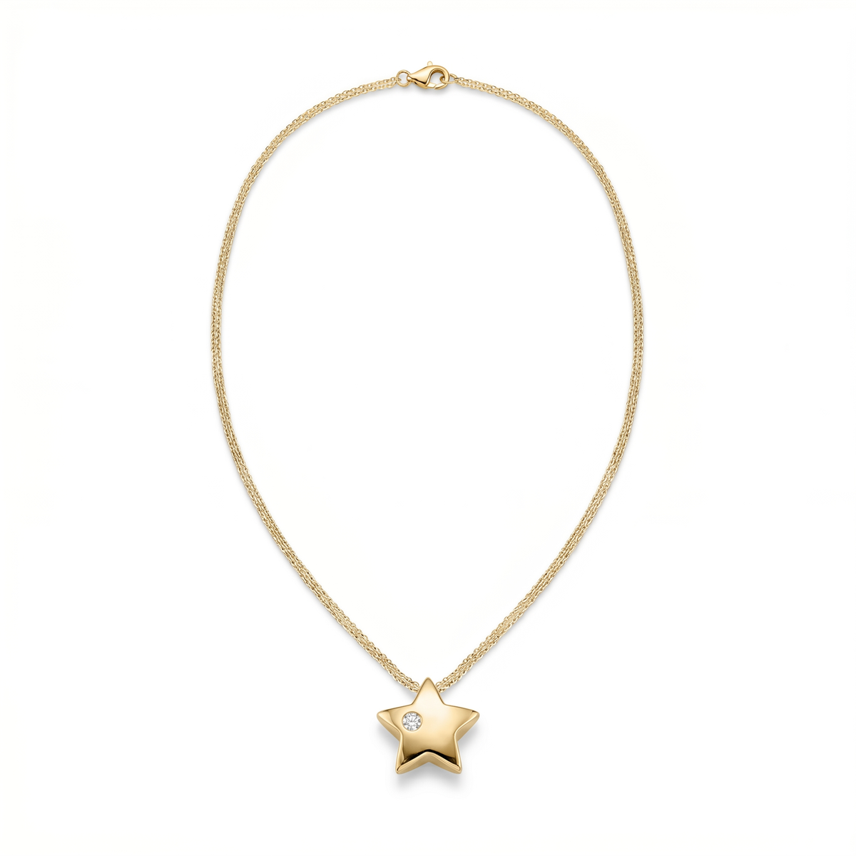 18k Solid Gold Star Pendant & Double Link Chain Necklace - Image 1