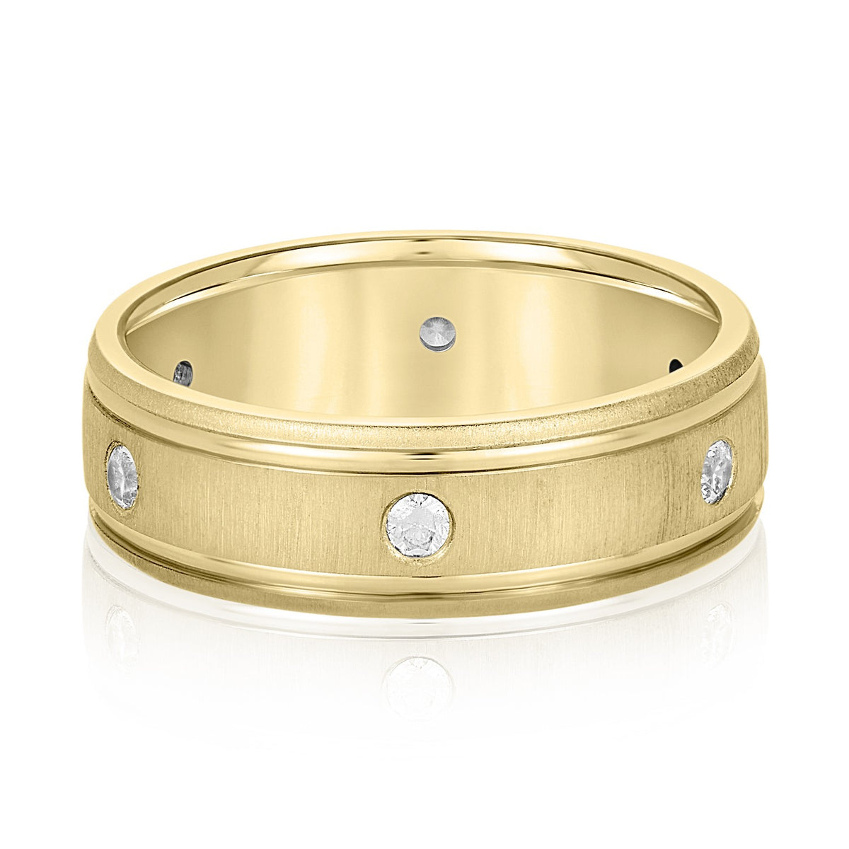 Satin-Finish Men's Band with Bezel-Set Accents - Image 1