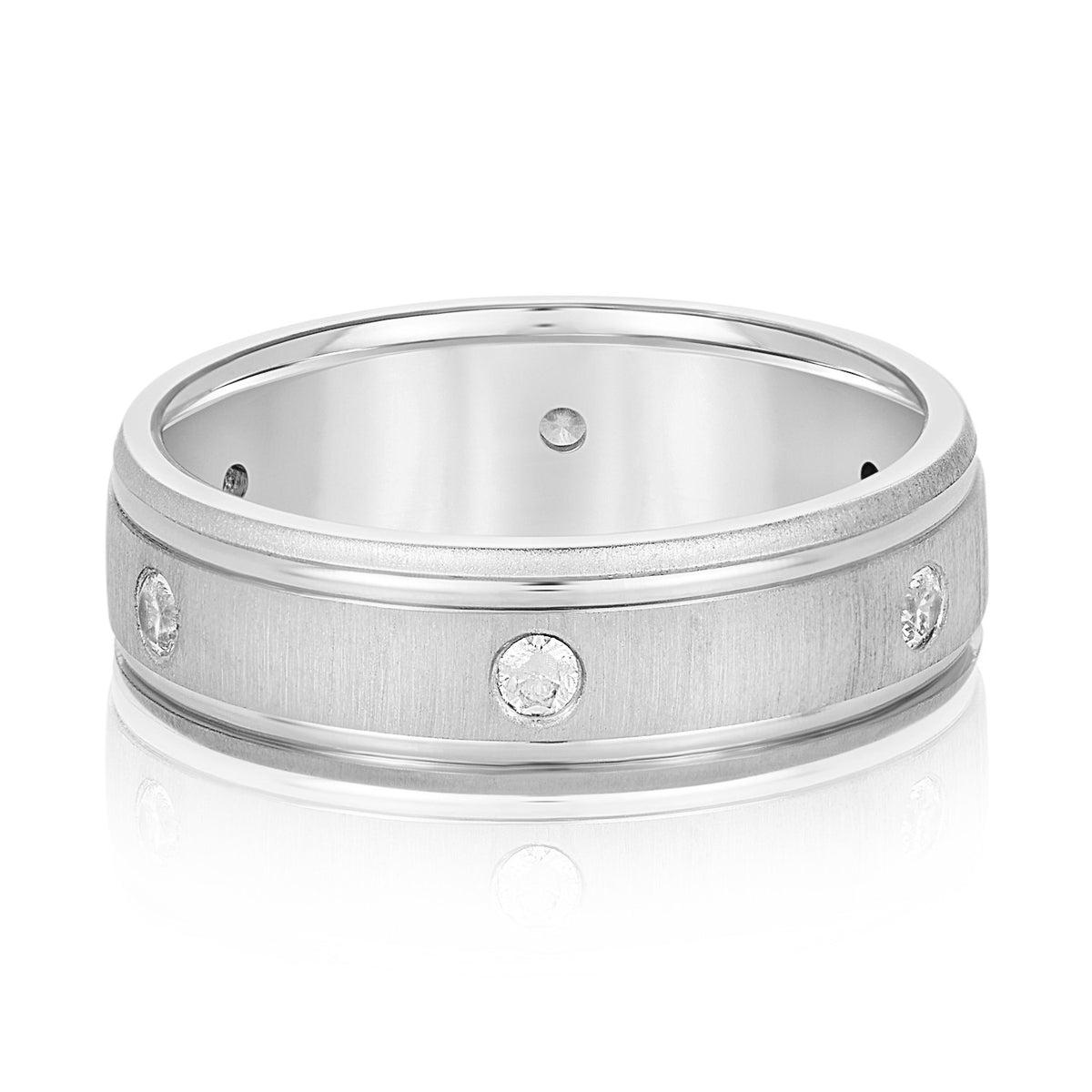 Satin-Finish Men's Band with Bezel-Set Accents - Image 2