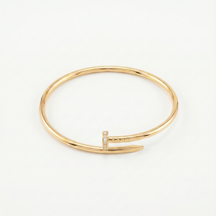 Thin twist nail bracelet, with premium zircon stones, 18k gold , hollow