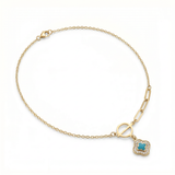 18K Solid Gold Necklace with Simulated Turquoise & Premium Cubic Zirconia - Image 1