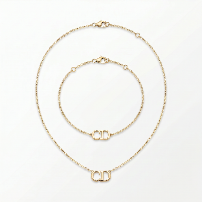 18K Solid Gold Initial Jewelry Set