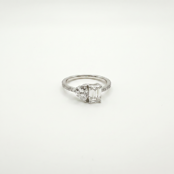 14K White Gold Toi et Moi Pear & Emerald Cut Diamond Ring